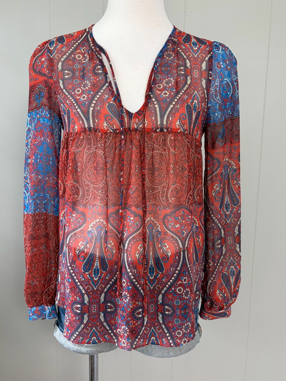 Rory Beca 100% Silk Paisley Boho Blouse Made USA Size XS